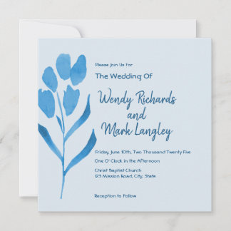 Modern Dusty Blue Waterverf Wedding Invitation Kaart