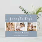Modern Dusty Blue Wedding 4 Foto Save The Date (Staand voorkant)