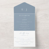 Modern Dusty Blue Wedding All In One Uitnodiging (Binnen)
