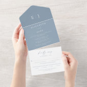 Modern Dusty Blue Wedding All In One Uitnodiging (Afscheurbaar)