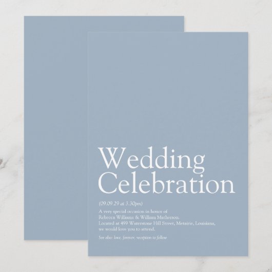 Modern Dusty Blue Wedding Definition Kaart (Voorkant / Achterkant)