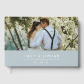 Modern Dusty Blue Wedding Foto Gastenboek (Voorkant)