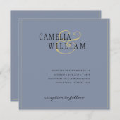 Modern Dusty Blue Wedding Invitation Gold (Voorkant / Achterkant)