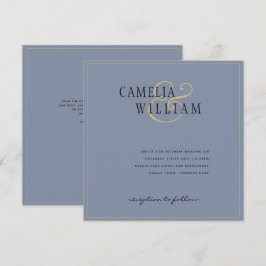 Modern Dusty Blue Wedding Invitation Gold