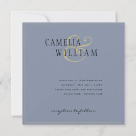 Modern Dusty Blue Wedding Invitation Gold