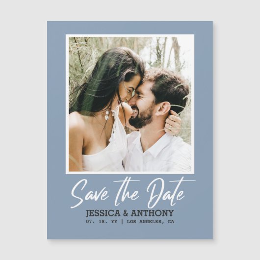 Modern Dusty Blue Wedding Magnetic Invitation (Voorkant)