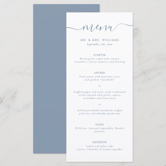 Modern Dusty Blue Wedding Menu (Voorkant / Achterkant)