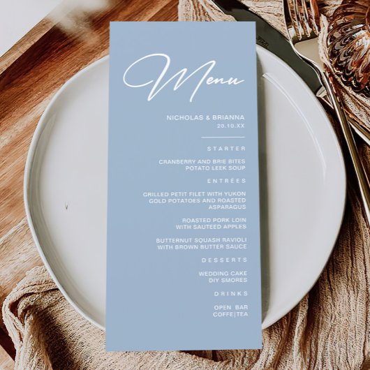 Modern Dusty Blue Wedding Menu