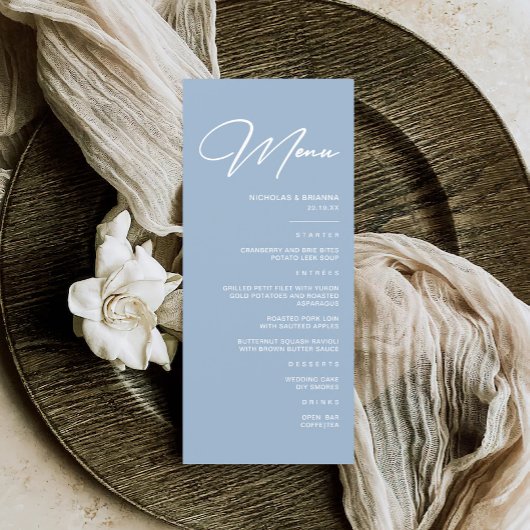 Modern Dusty Blue Wedding Menu