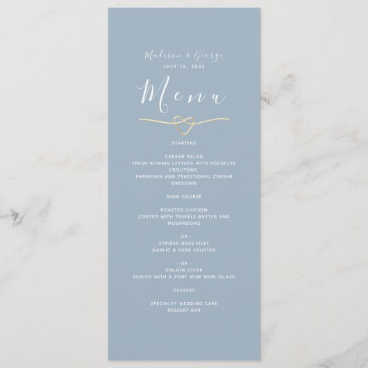 Modern Dusty Blue Wedding Menu (Voorkant)