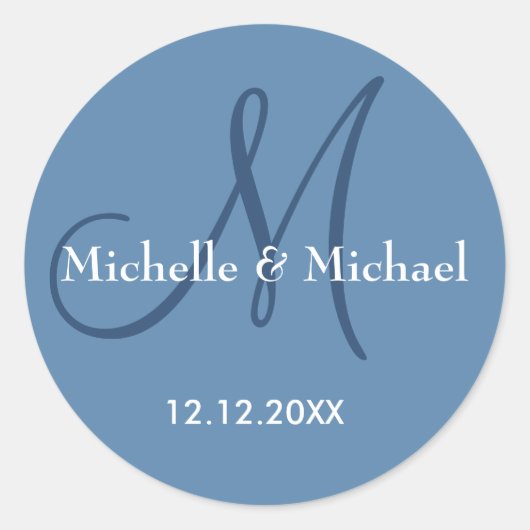 Modern Dusty Blue Wedding Monogram Ronde Sticker (Voorkant)