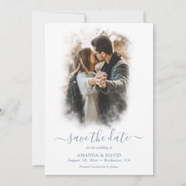 Modern Dusty Blue Wedding Photo Save the Date