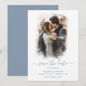 Modern Dusty Blue Wedding Photo Save the Date (Voorkant / Achterkant)