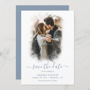 Modern Dusty Blue Wedding Photo Save the Date