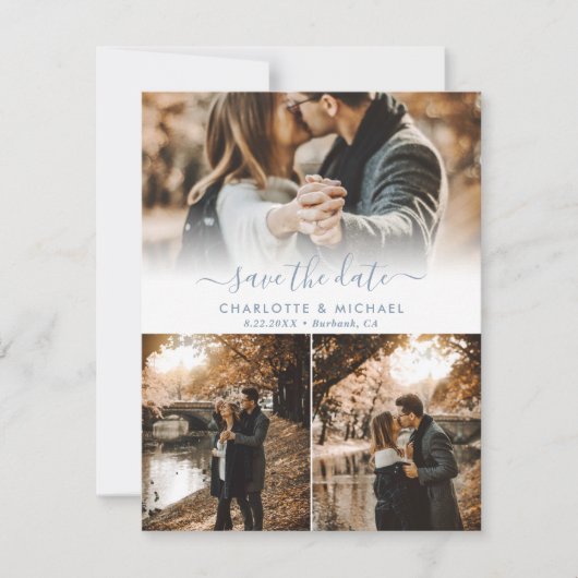 Modern Dusty Blue Wedding Photo Save the Date Kaar Aankondiging (Voorkant)
