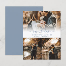 Modern Dusty Blue Wedding Photo Save the Date Kaar Aankondiging