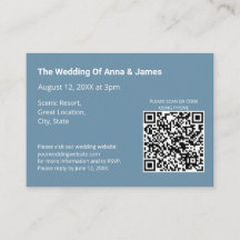 Modern Dusty Blue Wedding QR Code Enclosure Kaart