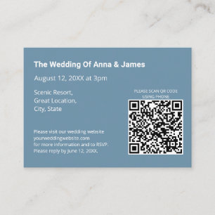 Modern Dusty Blue Wedding QR Code Enclosure Kaart