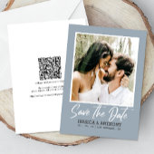 Modern Dusty Blue Wedding | QR-code Opslaan datum Kaart