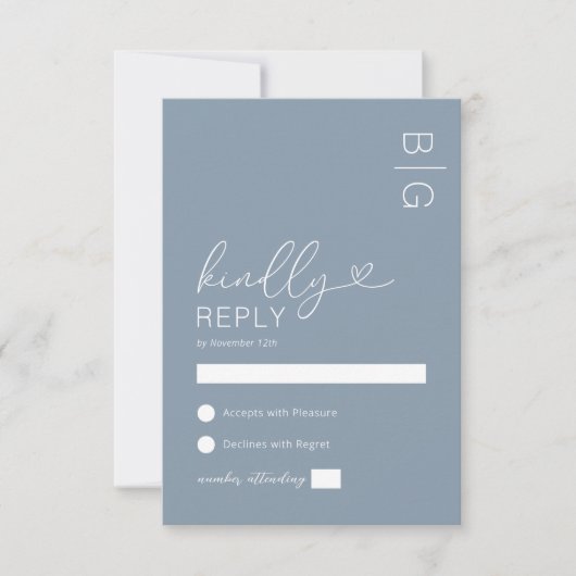 Modern Dusty Blue Wedding RSVP Kaart (Voorkant)