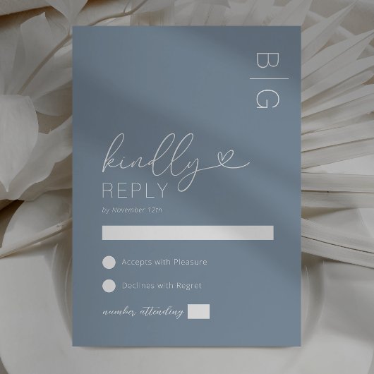 Modern Dusty Blue Wedding RSVP Kaart
