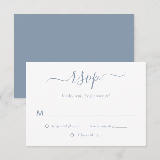 Modern Dusty Blue Wedding RSVP Kaarten (Voorkant / Achterkant)