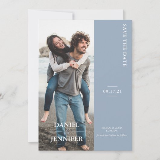 Modern Dusty Blue Wedding Save the Date (Voorkant)