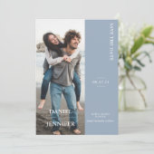 Modern Dusty Blue Wedding Save the Date (Staand voorkant)