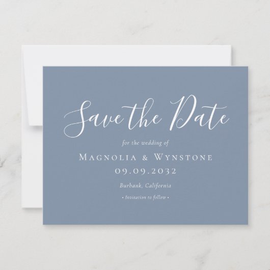 Modern Dusty Blue Wedding Save the Date (Voorkant)