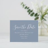 Modern Dusty Blue Wedding Save the Date (Staand voorkant)