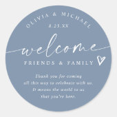 Modern Dusty Blue Wedding Welcome Hotel Bag Ronde Sticker (Voorkant)