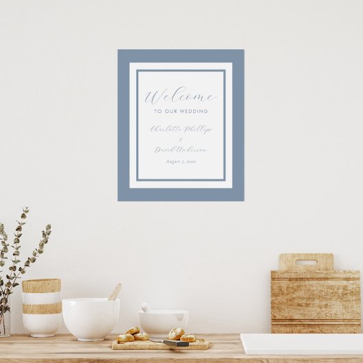 Modern Dusty Blue Wedding Welcome Sign Poster (Keuken)