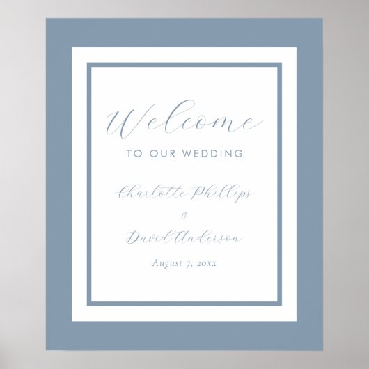 Modern Dusty Blue Wedding Welcome Sign Poster (Voorkant)