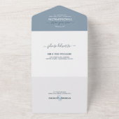 Modern Dusty Blue Whimsical Ampersand Wedding All In One Uitnodiging (Buitenkant)