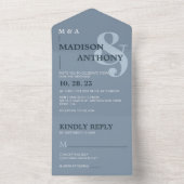 Modern Dusty Blue Whimsical Ampersand Wedding All In One Uitnodiging (Binnen)
