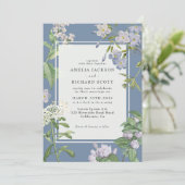 Modern Dusty Blue & White bloemenbruiloft Kaart (Staand voorkant)