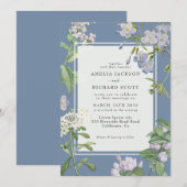 Modern Dusty Blue & White bloemenbruiloft Kaart (Voorkant / Achterkant)