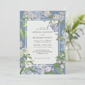 Modern Dusty Blue & White bloemenbruiloft Kaart (Staand voorkant)