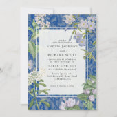 Modern Dusty Blue & White bloemenbruiloft Kaart (Voorkant)