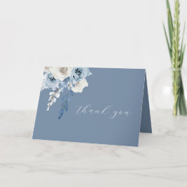 Modern Dusty Blue & White Floral Wedding Bedankkaart