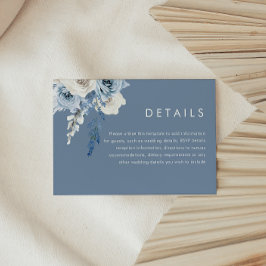 Modern Dusty Blue & White Floral Wedding Details Informatiekaartje