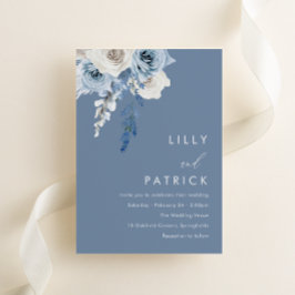 Modern Dusty Blue & White Floral Wedding Kaart