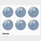 Modern Dusty Blue & White Floral Wedding Ronde Sticker (Vel)