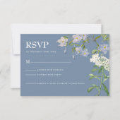 Modern Dusty Blue & White Floral Wedding RSVP Kaar Kaartje (Voorkant)