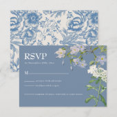 Modern Dusty Blue & White Floral Wedding RSVP Kaar Kaartje (Voorkant / Achterkant)