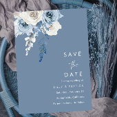 Modern Dusty Blue & White Floral Wedding Save The Date