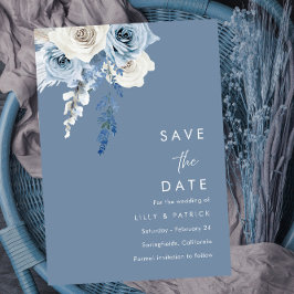 Modern Dusty Blue & White Floral Wedding Save The Date