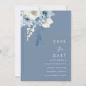 Modern Dusty Blue & White Floral Wedding Save The Date (Voorkant)