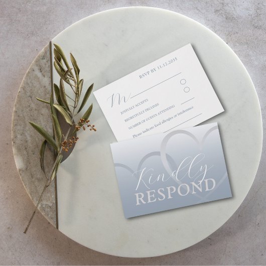 Modern Dusty Blue & White Heart RSVP Bruiloft