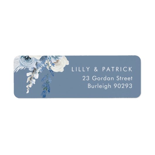 Modern Dusty Blue White Return Address Wedding Etiket (Voorkant)